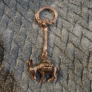 vintage copper donkey (or pack mule) keychain, 1950-1970s